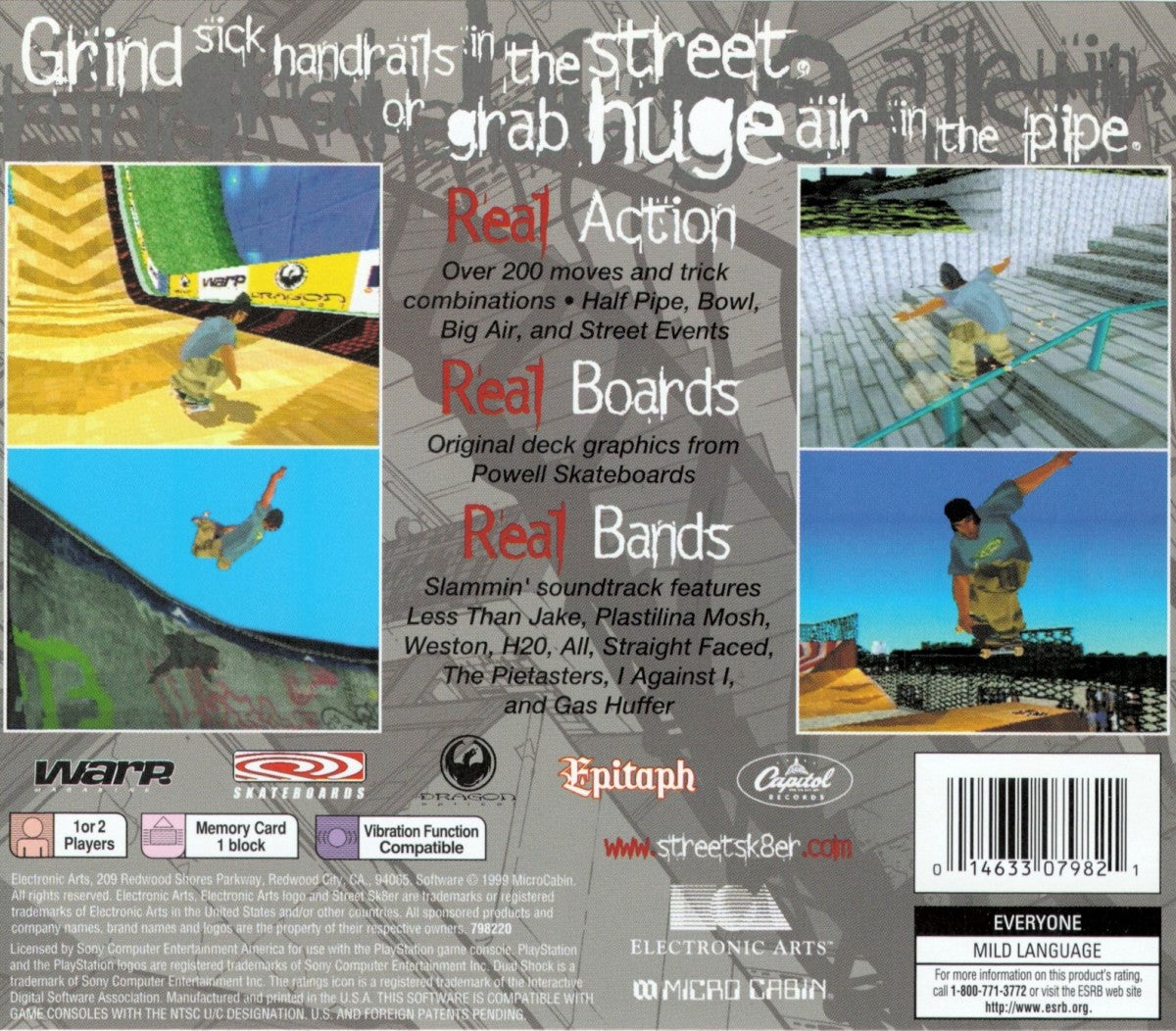 Street Sk8er PS1 PlayStation 1 skateboarding sports game arcade style tricks combos street skating Tony Hawk style gameplay retro video game back cover art