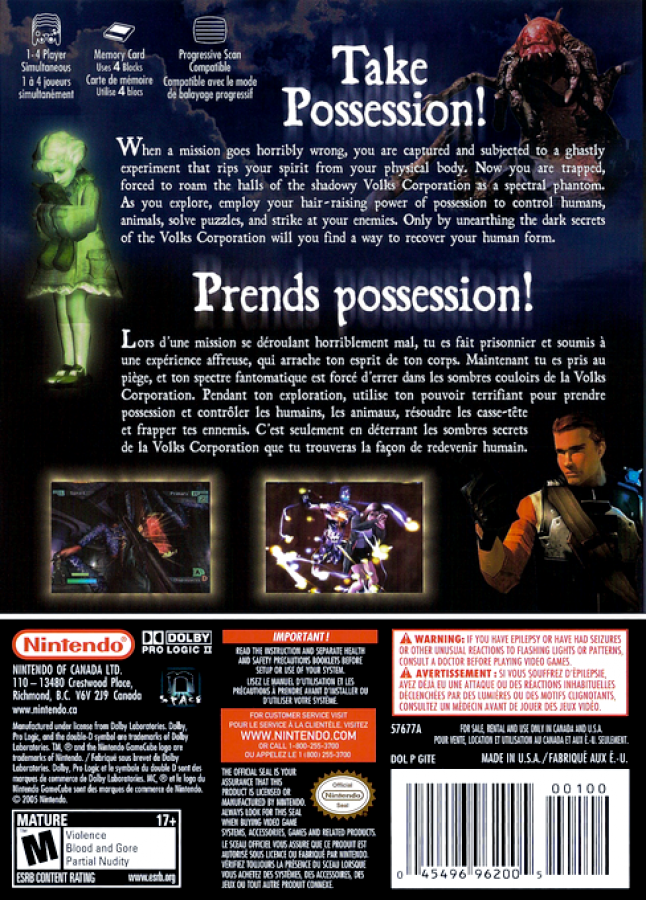 Geist back of case  for GameCube (GC) first-person action-adventure shooter video game