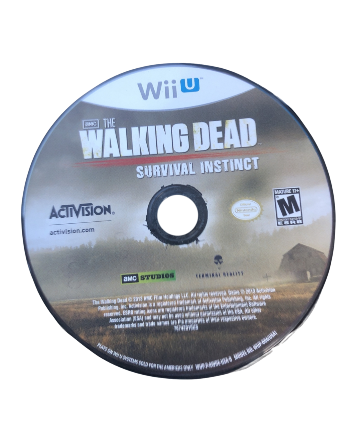 The Walking Dead: Survival Instinct disc cover art for Nntendo Wii U (Wii U) zombie survival video game.