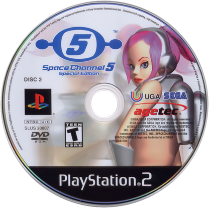Space Channel 5 Special Edition PlayStation 2 PS2 for rhythm action video game fans featuring musical dance battles stylish retro futuristic visuals Ulala adventure timing based gameplay colorful characters catchy soundtrack Sega classic arcade inspired entertainment collectible gaming appeal disc 2