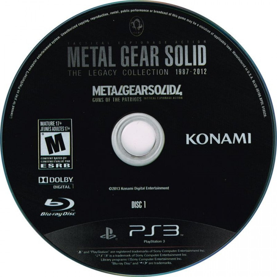 Metal Gear Solid: The Legacy Collection for PlayStation 3 complete stealth action compilation featuring multiple Metal Gear Solid titles tactical espionage gameplay cinematic story missions bonus content collection disc 1