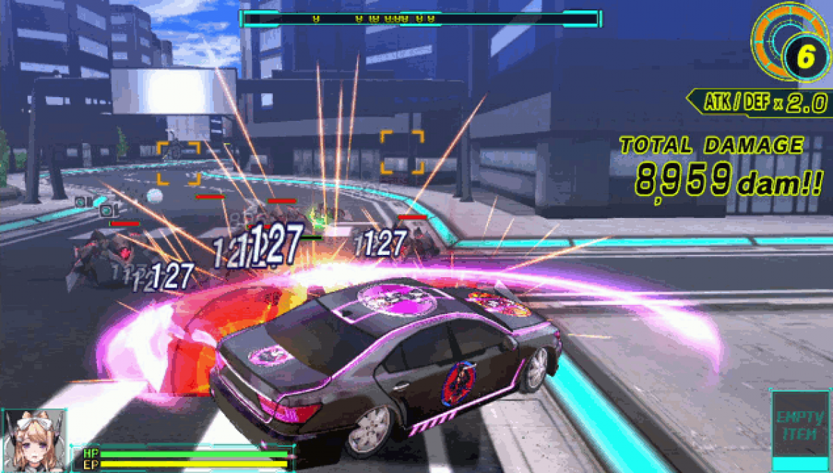 Drive Girls PlayStation Vita video game, action combat, anime-style characters, vehicle transformation gameplay, handheld console title gameplay screenshot