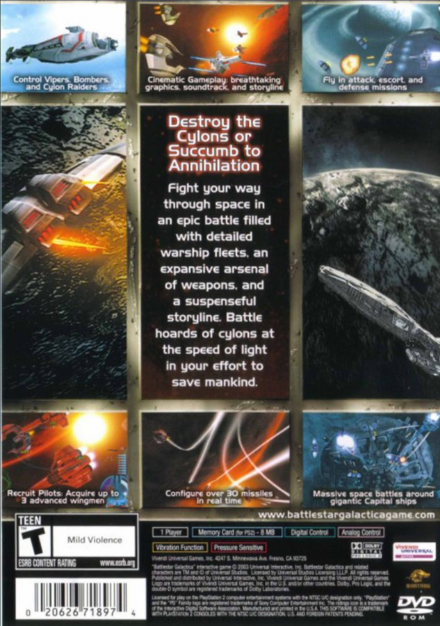 Battlestar Galactica PlayStation 2 PS2 retro video game space combat shooter back of case (2003)