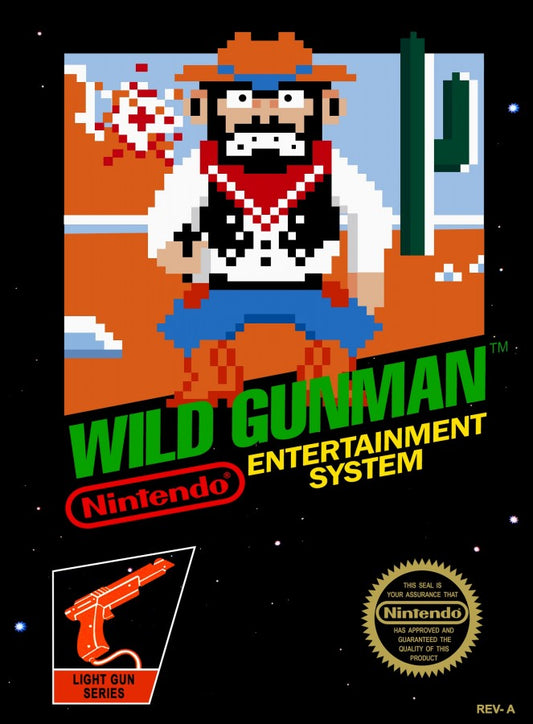 Wild Gunman 5 Screw Nintendo Entertainment System NES video game featuring light gun shooting gameplay Wild West quick draw duels cowboy showdowns fast reflex challenges target shooting arcade action and classic 8 bit Nintendo gameplay retro video game collection collectible gaming appeal front cover art