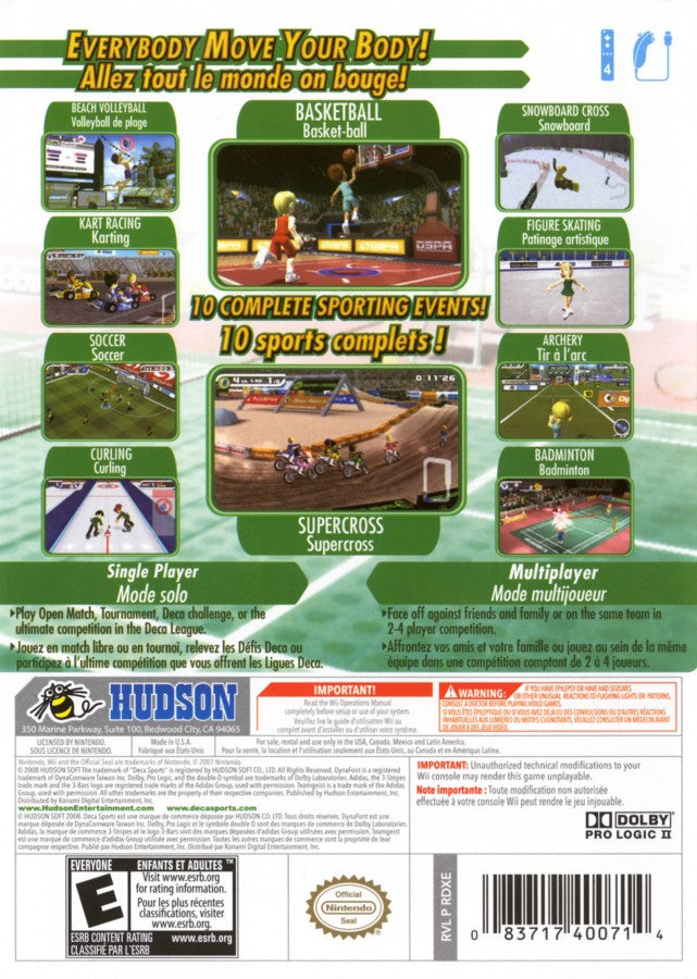 Deca Sports back cover art for Nintendo Wii (Wii) video game