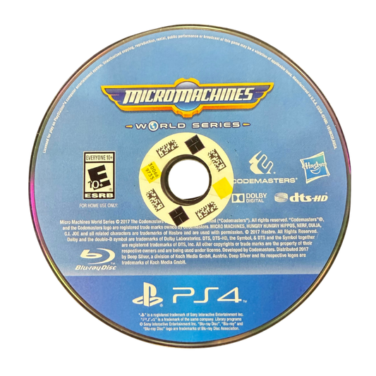 Micro Machines World Series PS4 Sony PlayStation 4 arcade racing game miniature toy car racing fast paced multiplayer competitive racing party game Codemasters Micro Machines series vehicle combat style racing tracks split screen online multiplayer PlayStation 4 software video game title disc