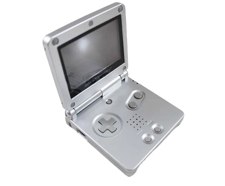 Game Boy Advance SP Platinum handheld gaming console.