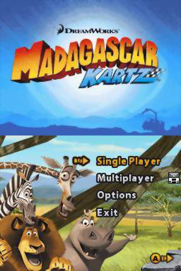 Madagascar Kartz Nintendo DS DS video game featuring kart racing gameplay Madagascar animated movie characters Alex Marty Gloria Melman and penguin racers colorful race tracks wild obstacle courses power ups speed boosts drifting stunts competitive racing cups multiplayer challenges and family friendly arcade driving action classic Nintendo DS handheld gaming retro video game collection collectible gaming appeal gameplay