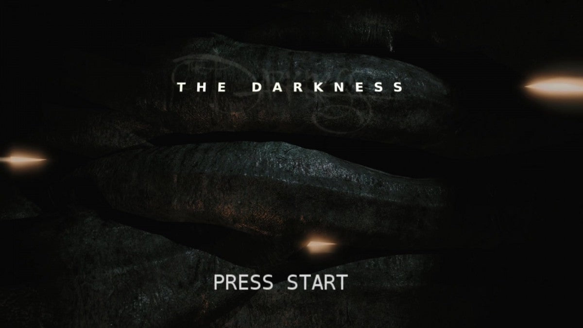 The Darkness start screen for Xbox 360 (X360) supernatural first-person shooter video game