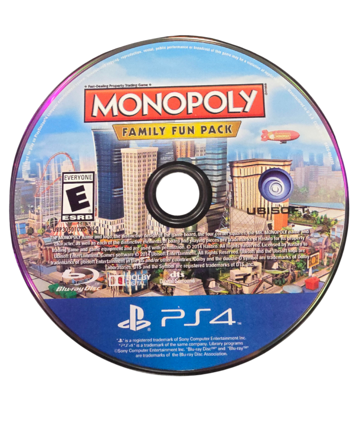 Monopoly Family Fun Pack disc cover art for PlayStation 4 video game. 