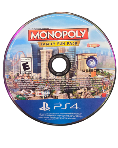 Monopoly Family Fun Pack disc cover art for PlayStation 4 video game. 