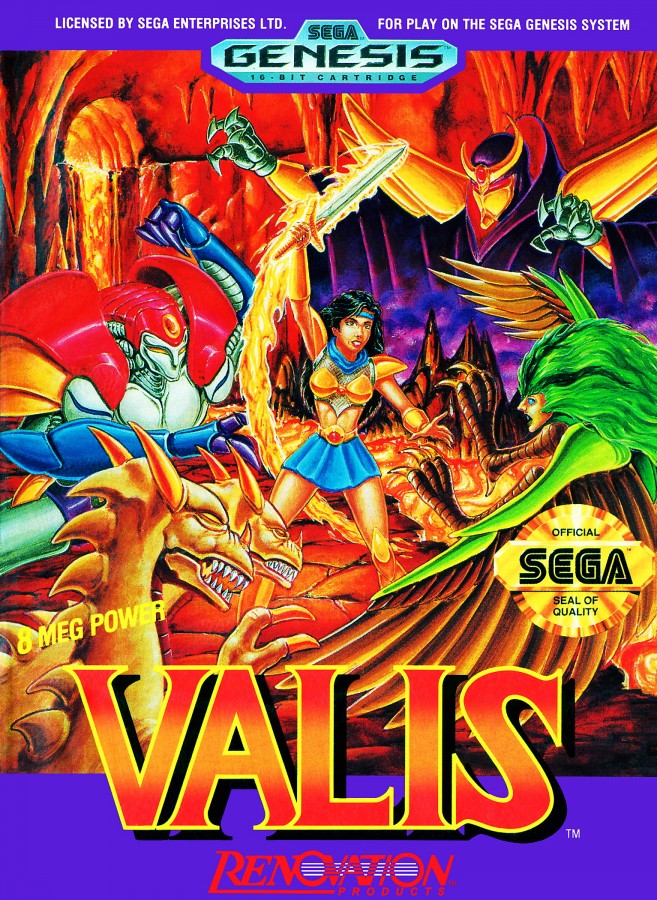Valis Sega Genesis GEN for retro video game enthusiasts featuring side scrolling action platforming gameplay anime inspired fantasy adventure sword combat magical abilities challenging stages memorable boss battles and collectible gaming appeal cover art