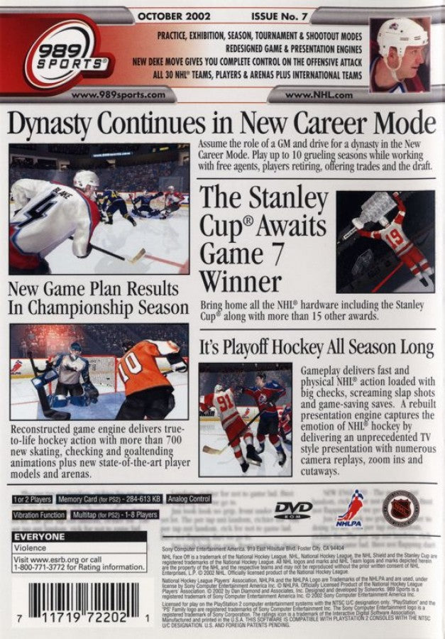NHL FaceOff 2003 – PlayStation 2 (PS2) video game back of case, ice hockey sports simulation game.