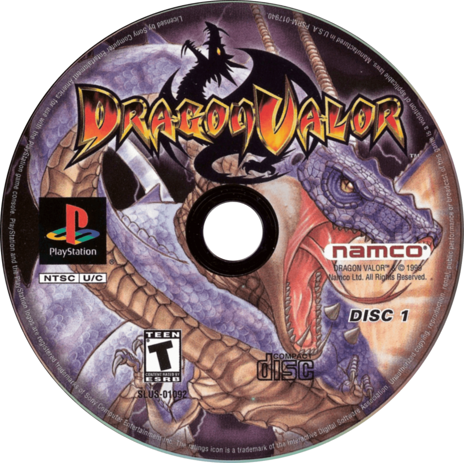 Dragon Valor PS1 PlayStation 1 action RPG hack and slash fantasy dragon themed adventure game retro video game disc 1