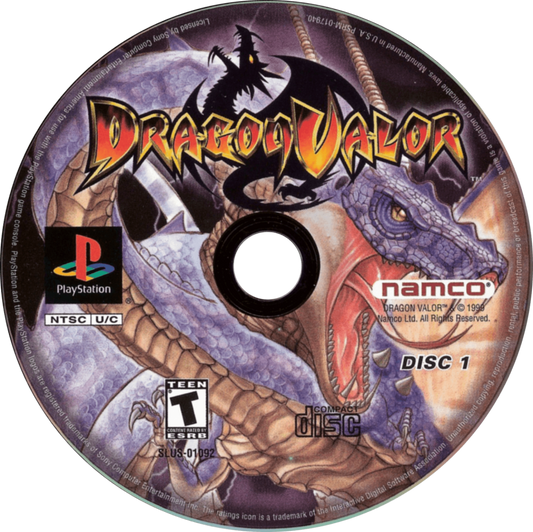 Dragon Valor PS1 PlayStation 1 action RPG hack and slash fantasy dragon themed adventure game retro video game disc 1