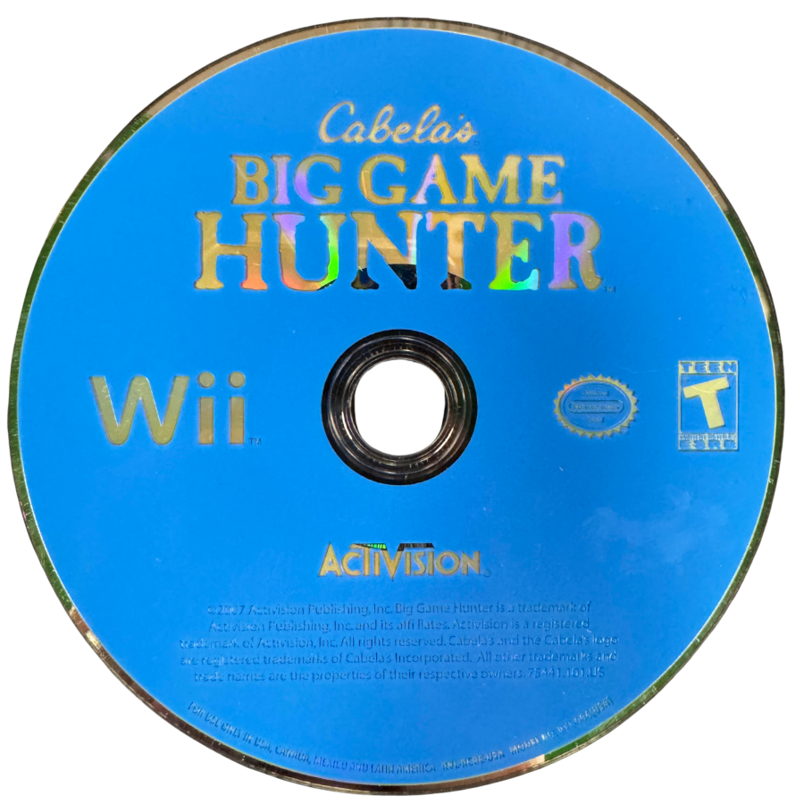 Cabela's Big Game Hunter Nintendo Wii Wii video game featuring hunting simulation gameplay big game hunting wildlife tracking outdoor environments hunting challenges realistic animal encounters aiming and shooting mechanics Nintendo Wii motion control gaming retro video game collection collectible gaming appeal Disc