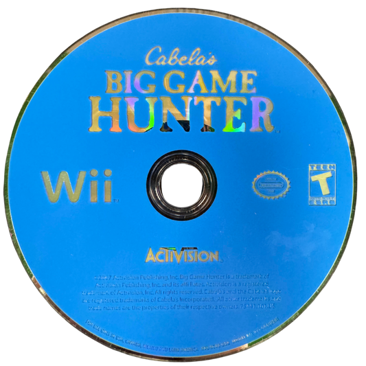 Cabela's Big Game Hunter Nintendo Wii Wii video game featuring hunting simulation gameplay big game hunting wildlife tracking outdoor environments hunting challenges realistic animal encounters aiming and shooting mechanics Nintendo Wii motion control gaming retro video game collection collectible gaming appeal Disc