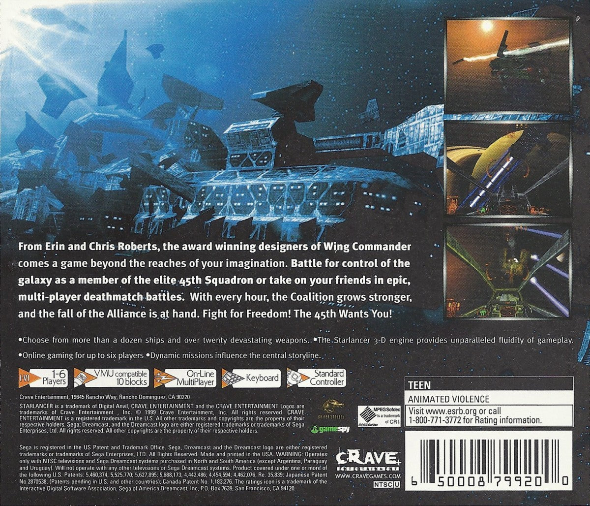StarLancer Sega Dreamcast retro video game space combat simulator back of case