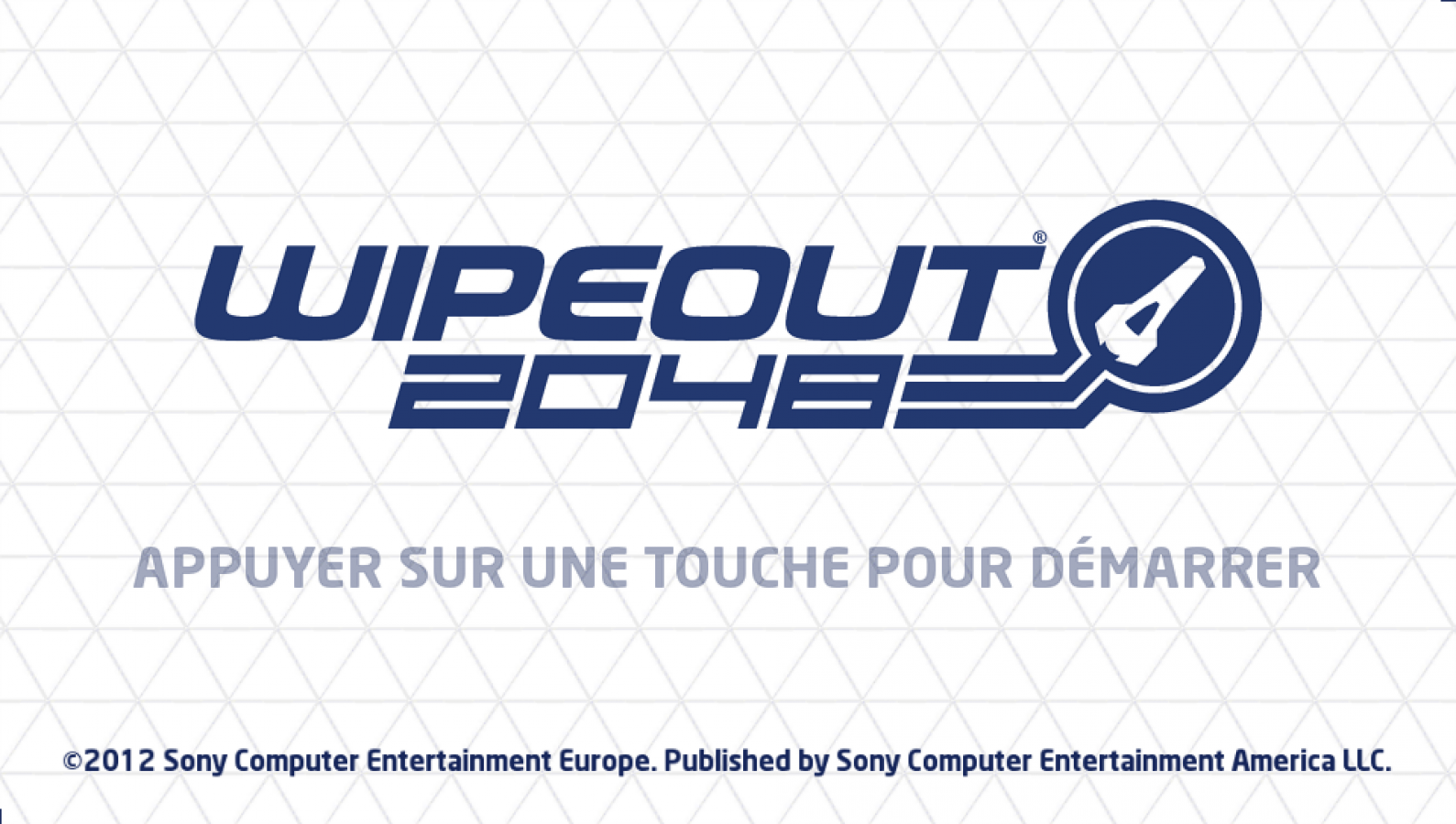 Wipeout 2048 PlayStation Vita title screen for retro video game enthusiasts featuring futuristic anti gravity racing gameplay high speed sci fi tracks weapon based combat competitive racing modes sleek neon visual style and portable handheld adrenaline fueled racing experience and collectible gaming appeal