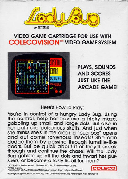 Lady Bug back cover art for ColecoVision (CV) video game