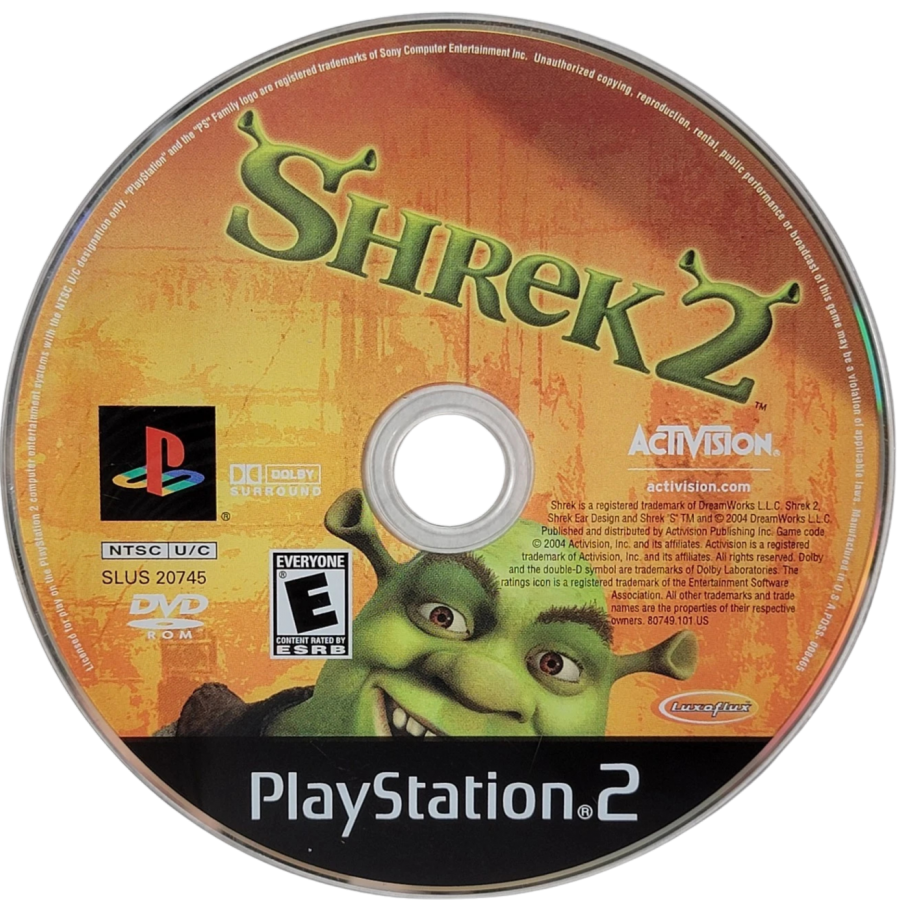 Shrek 2 – PlayStation 2 (PS2) video game disc, action-adventure platformer game.