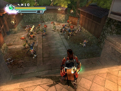 Onimusha 3 Demon Siege for the PlayStation 2 featuring action adventure gameplay with samurai and modern day characters demon slaying combat cinematic storytelling and time travel between feudal Japan and Paris gameplay
