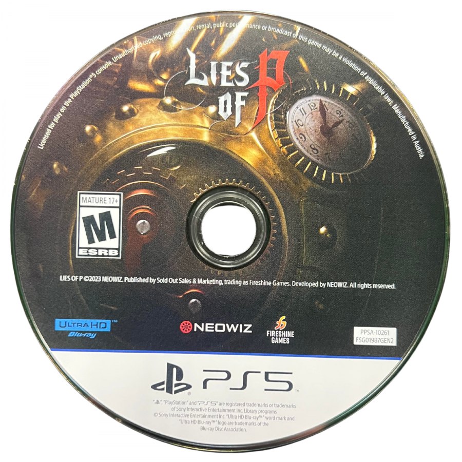 Lies of P PlayStation 5 PS5 for action role playing video game fans featuring challenging soulslike combat dark fantasy exploration gothic environments mechanical enemies powerful weapons character upgrades difficult boss battles atmospheric storytelling and a twisted Pinocchio inspired adventure collectible gaming appeal disc