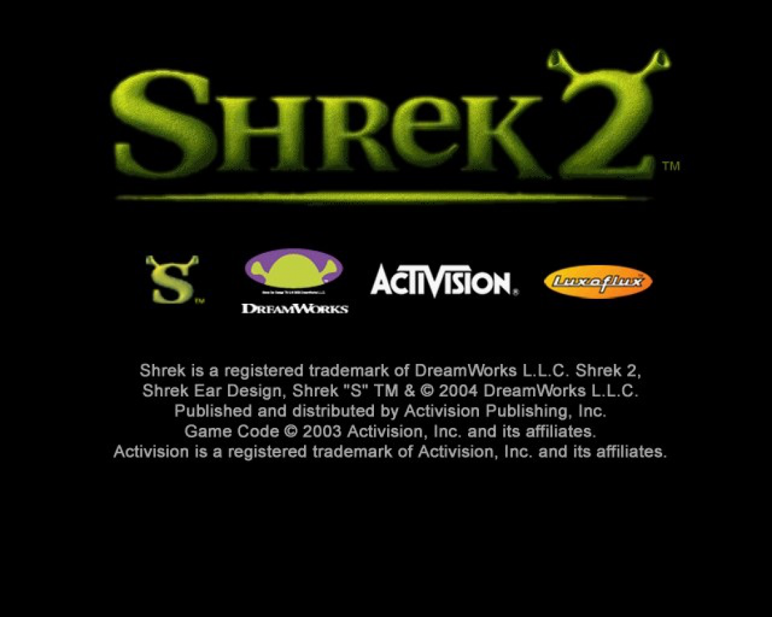 Shrek 2 – PlayStation 2 (PS2) video game title screen, action-adventure platformer game.