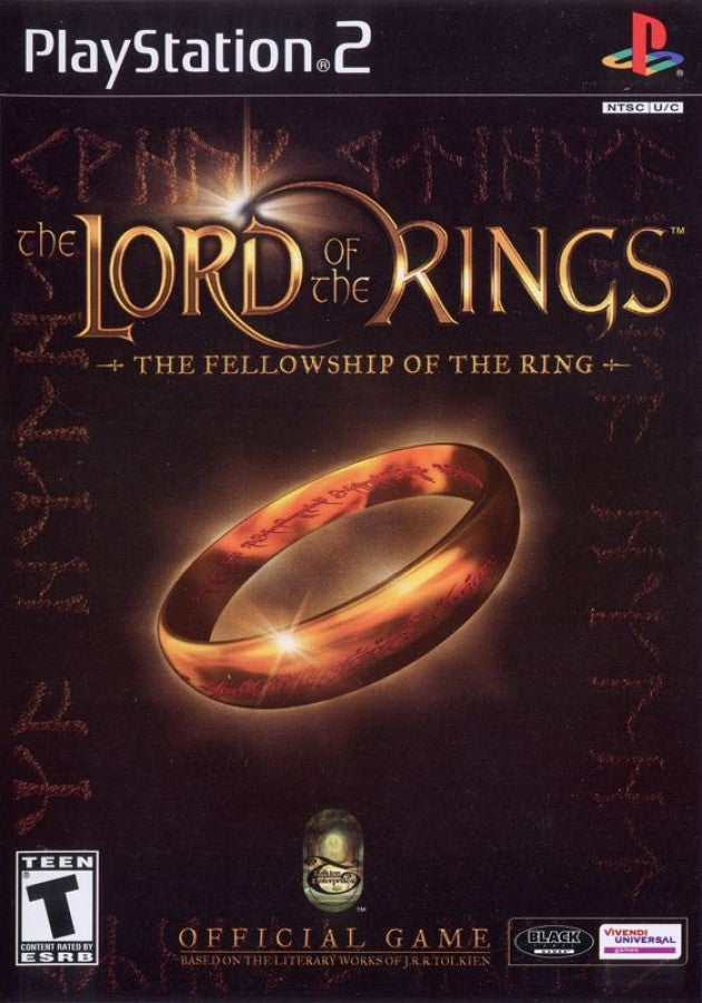 The Lord of the Rings: The Fellowship of the Ring for PlayStation 2 action adventure fantasy game based on the Tolkien novel featuring Frodo Aragorn Gandalf Middle earth quests combat exploration cover art