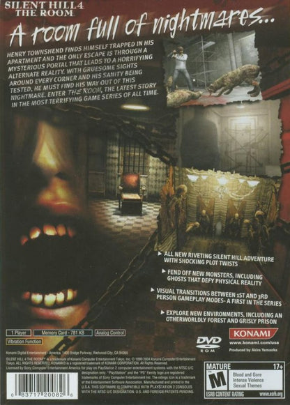 Silent Hill 4: The Room – PlayStation 2 (PS2) video game back of case, survival horror game.