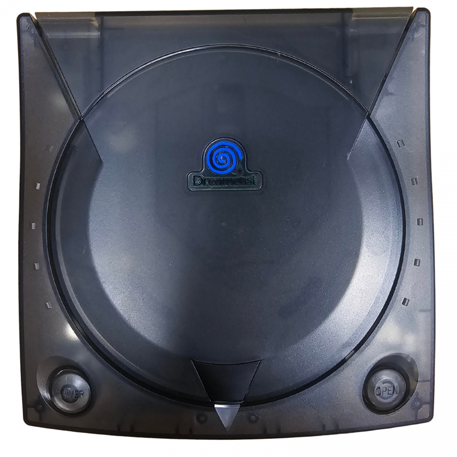Sega Dreamcast Console Clear Black Custom Shell Good Condition gaming system featuring custom clear black shell design Dreamcast hardware retro console gaming Sega system home gaming setup collectible console and classic gaming hardware appeal top