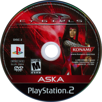 Cy Girls PS2 Sony PlayStation 2 action stealth game cyber espionage female protagonists Ice and Aska infiltration missions martial arts combat gadgets dual character gameplay anime style spy thriller retro gaming PlayStation 2 software video game title aska disc