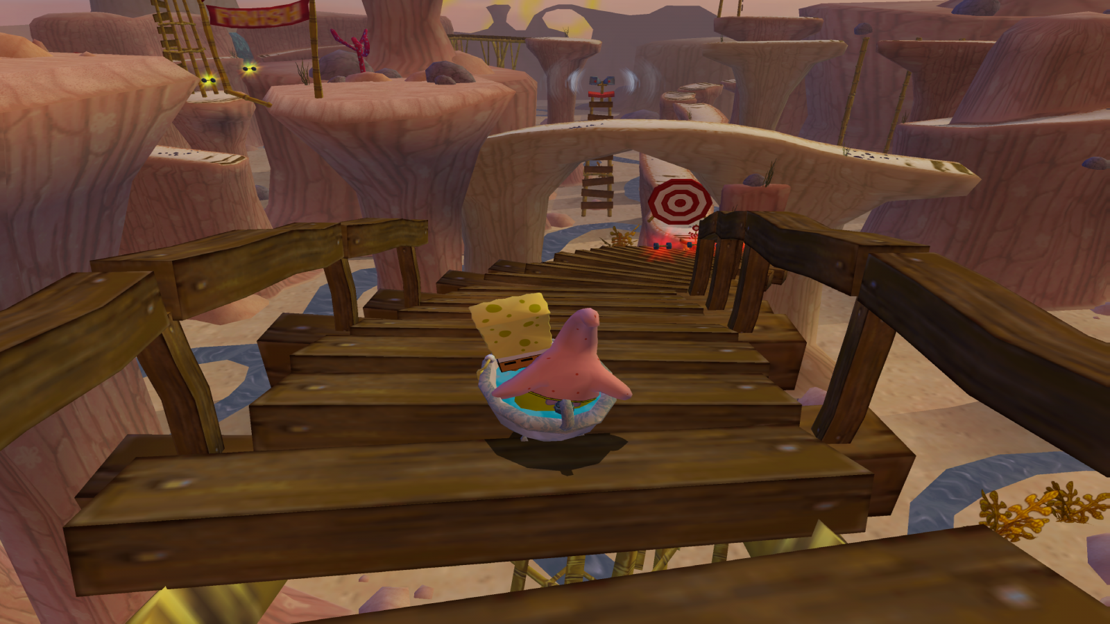 The SpongeBob SquarePants Movie game for the PlayStation 2 featuring action platformer gameplay with character switching puzzle solving and levels based on the film as SpongeBob and Patrick adventure across Bikini Bottom and beyond gameplay 