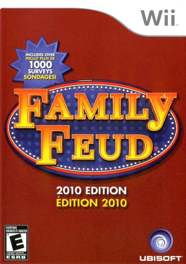 Family Feud 2010 Edition Wii video game featuring interactive party trivia gameplay based on the classic Family Feud, customizable contestant play local multiplayer buzzing in survey questions and casual family friendly competition designed for Nintendo Wii motion controls. cover