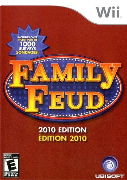 Family Feud 2010 Edition Wii video game featuring interactive party trivia gameplay based on the classic Family Feud, customizable contestant play local multiplayer buzzing in survey questions and casual family friendly competition designed for Nintendo Wii motion controls. cover