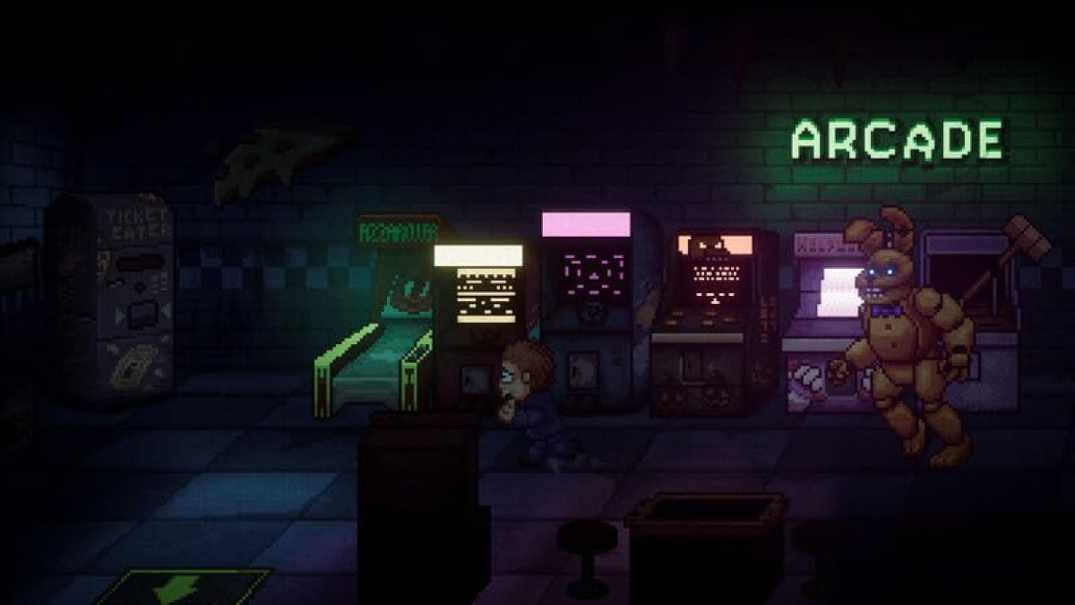 Five Nights At Freddy’s Into The Pit Nintendo Switch survival horror adventure game based on the Fazbear Frights book time travel mechanics pixel art style gameplay