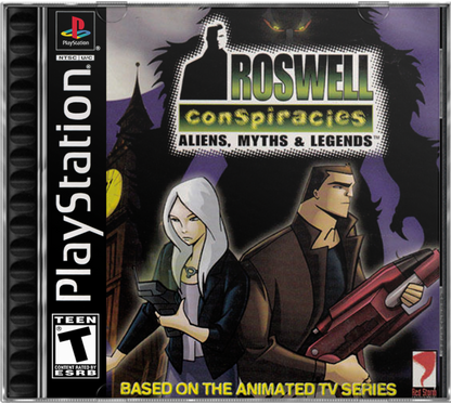 Roswell Conspiracies retro sci-fi action adventure game for PlayStation 1 (PS1) cover art