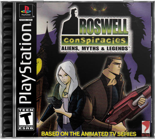 Roswell Conspiracies retro sci-fi action adventure game for PlayStation 1 (PS1) cover art