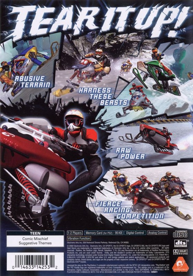 Sled Storm – PlayStation 2 (PS2) video game back of case, snowmobile racing game.