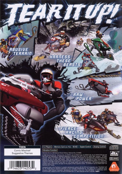 Sled Storm – PlayStation 2 (PS2) video game back of case, snowmobile racing game.