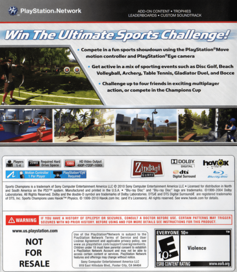 Sports Champions back cover art for PlayStation 3 (PS3) video game