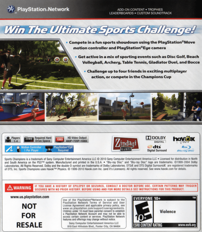 Sports Champions back cover art for PlayStation 3 (PS3) video game