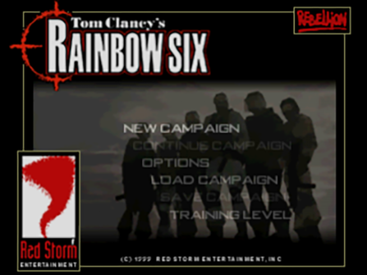 Tom Clancy's Rainbow Six game for the PlayStation featuring tactical first person shooter gameplay with squad based command mechanics mission planning stealth elements and realistic counter terrorism operations across multiple global scenarios gameplay 