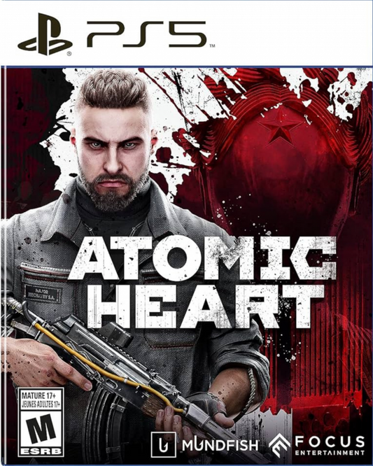 Atomic Heart PlayStation 5 first-person shooter sci-fi action game alternate Soviet Union setting robotic enemies open-world biomechanical combat polymer powers narrative-driven front cover