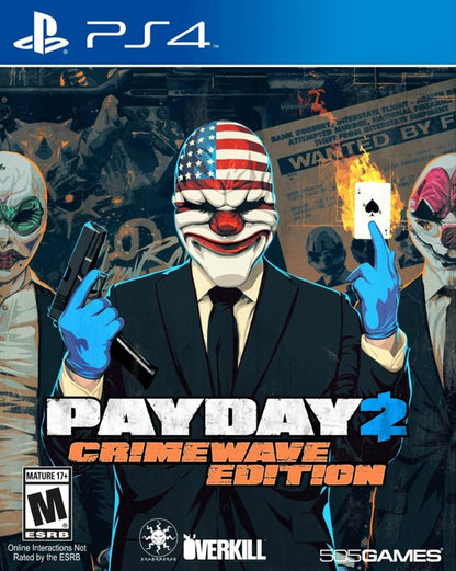 Payday 2: Crimewave – PlayStation 4 (PS4) video game cover image, cooperative first-person shooter