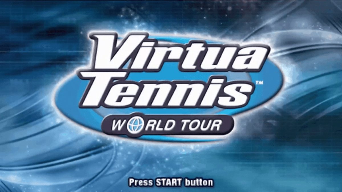 Virtua Tennis: World Tour title screen for PlayStation Portable (PSP) tennis sports game