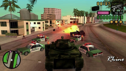 Grand Theft Auto Vice City Stories Greatest Hits PSP inspired design featuring open world crime adventure aesthetic neon soaked city streets criminal empire building action packed missions 1980s inspired atmosphere cinematic Rockstar gameplay handheld gaming presentation gameplay  