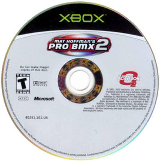 Matt Hoffmans Pro BMX 2 for Xbox (Xbox) disc sports bmx video game.
