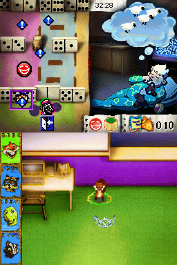 Over the Hedge Hammy Goes Nuts for Nintendo DS (DS), gameplay for a retro video game featuring action-adventure gameplay, fast-paced mini-games, character-based missions, puzzle-solving, and movie-inspired cartoon fun