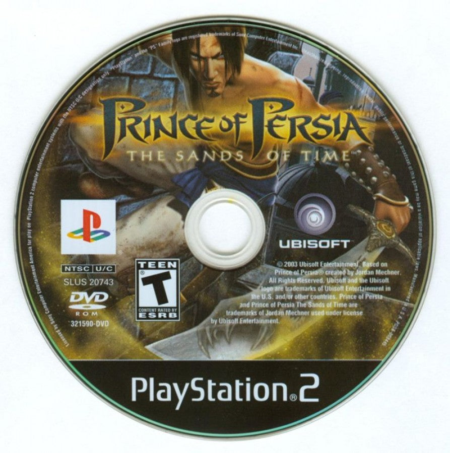 Prince of Persia: The Sands of Time disc cover art for PlayStation 2 (PS2) video game.